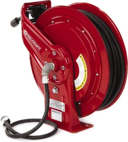 Reelcraft - 12 AWG, 100' Cable Length, Cord & Cable Reel with Outlet End - 1 Outlet, NEMA 5-15R, 15 Amps, 125 Volts, SEOOW Cable, Red Reel, Spring Driven Reel - Americas Industrial Supply