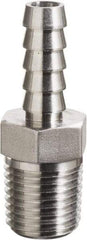 Made in USA - 1/4 x 1/2" Grade 316 Stainless Steel Pipe Hose Connector - Hose Barb x MNPT End Connections, 4,200 psi - Americas Industrial Supply