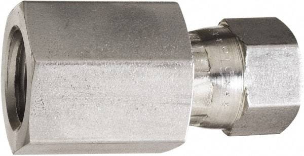 Made in USA - 2" Tube OD, 37° Stainless Steel Flared Tube Swivel Connector - 2-1/2-12 NPT, Female Flare x FNPT Ends - Americas Industrial Supply