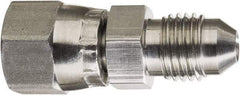 Made in USA - 1/2" Tube OD, 37° Stainless Steel Flared Tube Swivel Connector - 3/4-16 Female Flare x Male Flare Ends - Americas Industrial Supply
