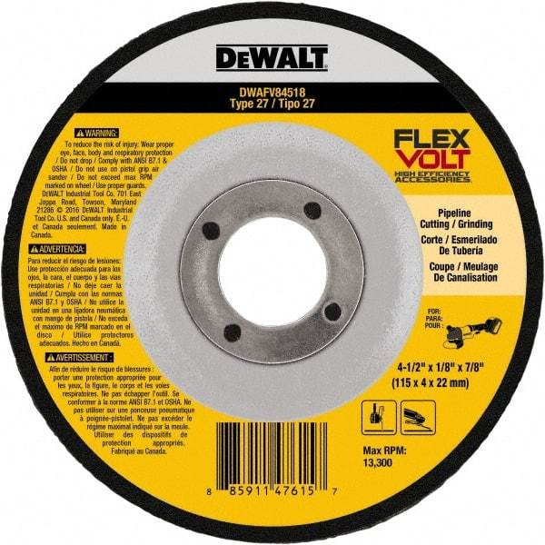DeWALT - 4-1/2" Wheel Diam, 1/8" Wheel Thickness, 7/8" Arbor Hole, Type 27 Depressed Center Wheel - Fine/Coarse Grade, Ceramic, 13,300 Max RPM - Americas Industrial Supply