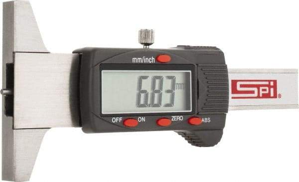 SPI - 0mm to 30mm Steel Electronic Depth Gage - 0.03mm Accuracy, 0.01mm Resolution, 60mm Base Length - Americas Industrial Supply