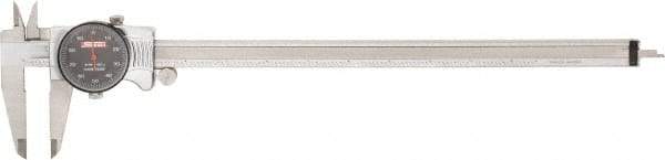SPI - 0" to 12" Range, 0.001" Graduation, 0.1" per Revolution, Dial Caliper - Black Face, 2.51" Jaw Length, Accurate to 0.0015" - Americas Industrial Supply