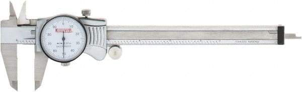 SPI - 0" to 6" Range, 0.001" Graduation, 0.1" per Revolution, Dial Caliper - White Face, 1.57" Jaw Length, Accurate to 0.0010" - Americas Industrial Supply