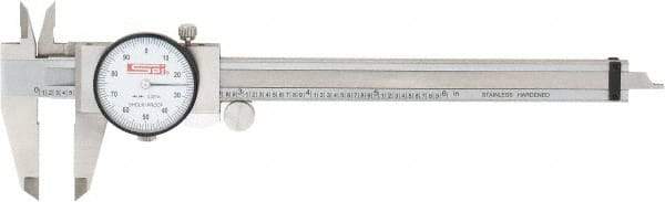 SPI - 0" to 6" Range, 0.001" Graduation, 0.1" per Revolution, Dial Caliper - White Face, 1.57" Jaw Length, Accurate to 0.0010" - Americas Industrial Supply