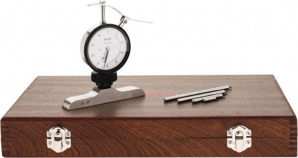 SPI - 0 to 4" Range, Steel, White Dial Depth Gage - 0.001" Graduation, 0.002" Accuracy, 4" Base Measuring Length - Americas Industrial Supply