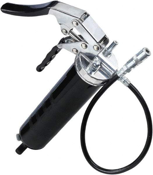 lumax - 7,000 Max psi, Flexible Pistol Grease Gun - 14 oz Capacity, 1/8 Thread Outlet, 25 Strokes per oz, 3-Way Fill - Americas Industrial Supply