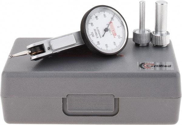 SPI - 0.2mm Range, 0.002mm Dial Graduation, Horizontal Dial Test Indicator - 32mm White Dial, 0-100-0 Dial Reading, Accurate to 0.004mm - Americas Industrial Supply