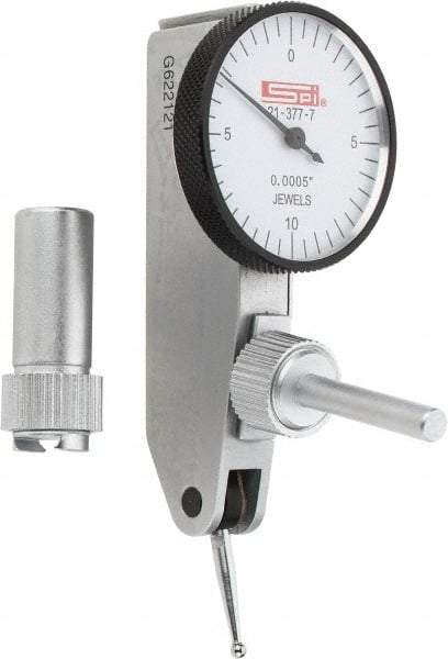 SPI - 0.02" Range, 0.0005" Dial Graduation, Horizontal Dial Test Indicator - 1-1/4" White Dial, 0-10-0 Dial Reading, Accurate to 0.0005" - Americas Industrial Supply