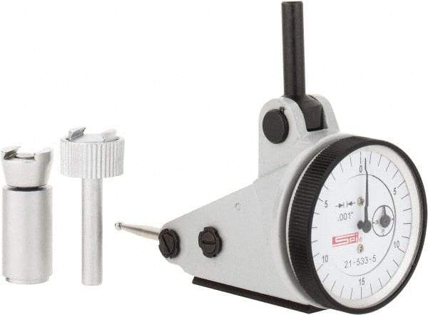 SPI - 0.06" Range, 0.001" Dial Graduation, Vertical Dial Test Indicator - 1-3/16" White Dial, 0-15-0 Dial Reading, Accurate to 0.0012" - Americas Industrial Supply