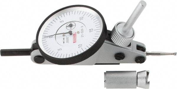 SPI - 0.06" Range, 0.0005" Dial Graduation, Horizontal Dial Test Indicator - 1-1/2" White Dial, 0-15-0 Dial Reading, Accurate to 0.0012" - Americas Industrial Supply