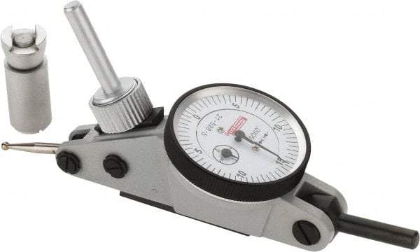 SPI - 0.06" Range, 0.0005" Dial Graduation, Horizontal Dial Test Indicator - 1-3/16" White Dial, 0-15-0 Dial Reading, Accurate to 0.0012" - Americas Industrial Supply