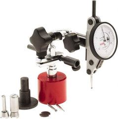 SPI - 9 Piece, 0" to 0.06" Measuring Range, 1-1/2" Dial Diam, 0-15-0 Dial Reading, White Dial Test Indicator Kit - 0.0012" Accuracy, 0.86" Contact Point Length, 0.079" Ball Diam, 0.0005" Dial Graduation - Americas Industrial Supply