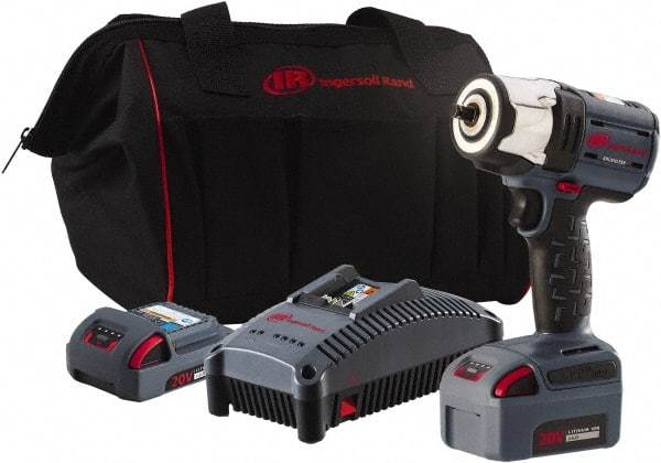 Ingersoll-Rand - 3/8" Drive 20 Volt Pistol Grip Cordless Impact Wrench & Ratchet - 2,100 RPM, 0 to 3,100 BPM, 360 Ft/Lb Torque, 2 Lithium-Ion Batteries Included - Americas Industrial Supply