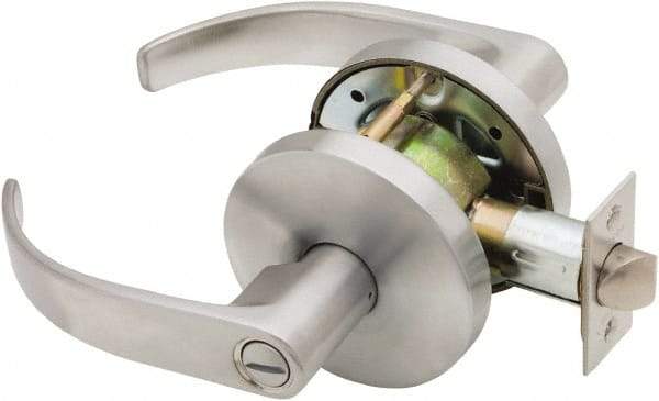 Falcon - Grade 1 Privacy Lever Lockset for 1-3/8" Thick Doors - 2-3/4" Back Set, No Cylinder, Steel, Satin Chrome Finish - Americas Industrial Supply