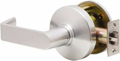 Falcon - Grade 2 Communicating Lever Lockset for 1-3/8" Thick Doors - 2-3/4" Back Set, No Cylinder, Steel, Satin Chrome Finish - Americas Industrial Supply