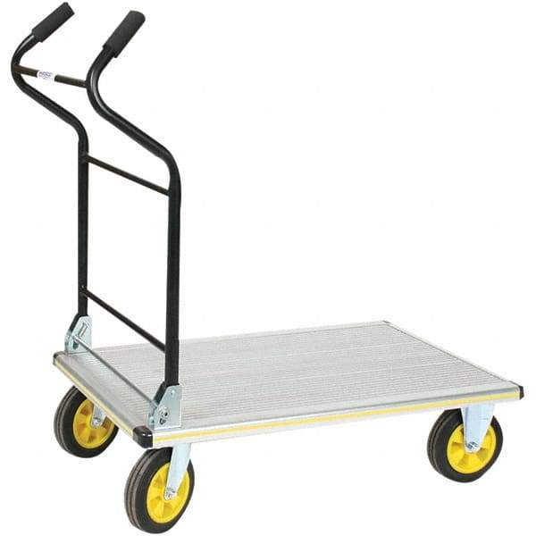 Wesco Industrial Products - 750 Lb Capacity 41" OAH Platform Truck - Ergonomic Cushion Grip Handle, Aluminum, Solid Rubber Wheels - Americas Industrial Supply