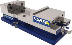 Kurt - 6" Jaw Width, 9" Jaw Opening Capacity, Horizontal Stationary Machine Vise - Manual Operation, 1 Station, 18.258" Long x 4" High x 1" Deep, 1.735" Jaw Height, 7,342 Lb Max Clamp Force, Ductile Iron - Americas Industrial Supply