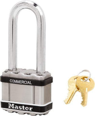 Master Lock - 2-1/2" Shackle Clearance, Keyed Alike Padlock - 3/8" Shackle Diam, Laminated Steel - Americas Industrial Supply
