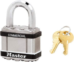 Master Lock - 1" Shackle Clearance, Keyed Alike Padlock - 3/8" Shackle Diam, Laminated Steel - Americas Industrial Supply