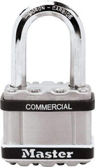Master Lock - 2-1/2" Shackle Clearance, Keyed Different Padlock - 3/8" Shackle Diam, Laminated Steel - Americas Industrial Supply