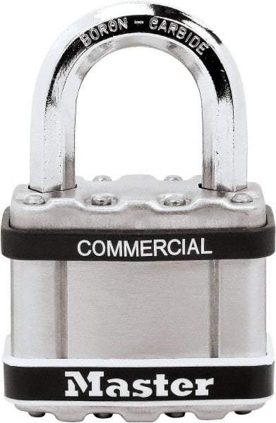 Master Lock - 1" Shackle Clearance, Keyed Different Padlock - 3/8" Shackle Diam, Laminated Steel - Americas Industrial Supply