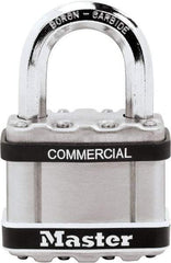 Master Lock - 1" Shackle Clearance, Keyed Different Padlock - 3/8" Shackle Diam, Laminated Steel - Americas Industrial Supply