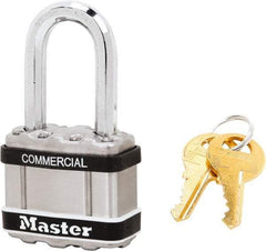 Master Lock - 1-1/2" Shackle Clearance, Keyed Alike Padlock - 5/16" Shackle Diam, Laminated Steel - Americas Industrial Supply