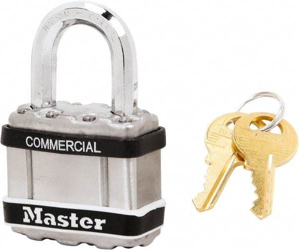Master Lock - 1" Shackle Clearance, Keyed Alike Padlock - 5/16" Shackle Diam, Laminated Steel - Americas Industrial Supply
