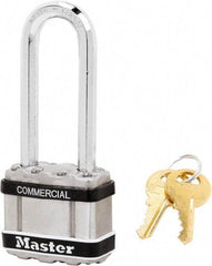 Master Lock - 2-1/2" Shackle Clearance, Keyed Different Padlock - 5/16" Shackle Diam, Laminated Steel - Americas Industrial Supply