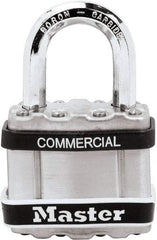 Master Lock - 1" Shackle Clearance, Keyed Different Padlock - 5/16" Shackle Diam, Laminated Steel - Americas Industrial Supply