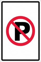 NMC - "No Parking Anytime", "Strike on P", 12" Wide x 18" High, Aluminum No Parking & Tow Away Signs - 0.063" Thick, Red & Black on White, Rectangle, Post Mount - Americas Industrial Supply