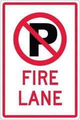 NMC - "Fire Lane", "Strike on P", 12" Wide x 18" High, Aluminum No Parking & Tow Away Signs - 0.063" Thick, Red & Black on White, Engineer Grade Reflectivity, Rectangle, Post Mount - Americas Industrial Supply