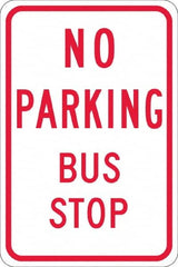 NMC - "No Parking Bus Stop", 12" Wide x 18" High, Aluminum No Parking & Tow Away Signs - 0.08" Thick, Red on White, High Intensity Reflectivity, Rectangle, Post Mount - Americas Industrial Supply