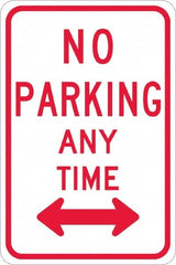 NMC - "No Parking Anytime", "Double Arrow", 12" Wide x 18" High, Aluminum No Parking & Tow Away Signs - 0.08" Thick, Red on White, High Intensity Reflectivity, Rectangle, Post Mount - Americas Industrial Supply