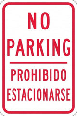 NMC - "No Parking Prohibido Estacionarse", 12" Wide x 18" High, Aluminum No Parking & Tow Away Signs - 0.08" Thick, Red on White, High Intensity Reflectivity, Rectangle, Post Mount - Americas Industrial Supply