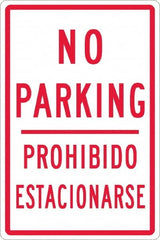 NMC - "No Parking Prohibido Estacionarse", 12" Wide x 18" High, Aluminum No Parking & Tow Away Signs - 0.063" Thick, Red on White, Rectangle, Post Mount - Americas Industrial Supply