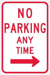 NMC - "No Parking Anytime", "Right Arrow", 12" Wide x 18" High, Aluminum No Parking & Tow Away Signs - 0.08" Thick, Red on White, High Intensity Reflectivity, Rectangle, Post Mount - Americas Industrial Supply