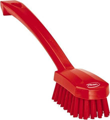 Vikan - 0.8" Bristle Length, Polyester Food Service Brush - 3" Long x 1.6" Wide Head, 10.2" OAL, Ergonomic Handle, Red, Polypropylene Block - Americas Industrial Supply