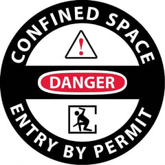 NMC - "Danger - Confined Space Entry By Permit", 36" Long x 36" Wide, Asphalt Art Safety Sign - Round, 0.005" Thick, Use for Workplace/Safety - Americas Industrial Supply