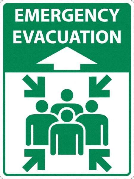 NMC - "Emergency Evacuation", 24" Long x 18" Wide, Sportwalk Safety Sign - Rectangle, 0.005" Thick, Use for Workplace/Safety - Americas Industrial Supply