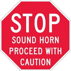 NMC - "Stop - Sound Horn Proceed With Caution", 36" Long x 36" Wide, Texwalk Safety Sign - Octagon, 0.005" Thick, Use for Workplace/Safety - Americas Industrial Supply