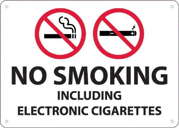 NMC - "No Smoking Including Electronic Cigarettes", 10" Long x 14" Wide, Rigid Plastic Safety Sign - Rectangular, 0.05" Thick, Use for Smoking Regulations - Americas Industrial Supply