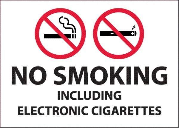 NMC - "No Smoking Including Electronic Cigarettes", 10" Long x 14" Wide, Pressure-Sensitive Vinyl Safety Sign - Rectangular, 0.0045" Thick, Use for Smoking Regulations - Americas Industrial Supply