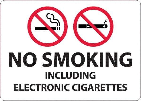 NMC - "No Smoking Including Electronic Cigarettes", 10" Long x 14" Wide, Aluminum Safety Sign - Rectangular, 0.04" Thick, Use for Smoking Regulations - Americas Industrial Supply