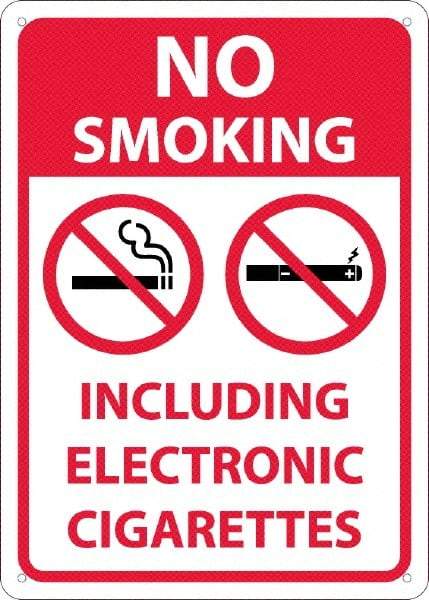 NMC - "No Smoking Including Electronic Cigarettes", 10" Long x 14" Wide, Rigid Plastic Safety Sign - Rectangular, 0.05" Thick, Use for Smoking Regulations - Americas Industrial Supply