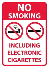 NMC - "No Smoking Including Electronic Cigarettes", 10" Long x 14" Wide, Pressure-Sensitive Vinyl Safety Sign - Rectangular, 0.04" Thick, Use for Smoking Regulations - Americas Industrial Supply