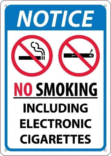 NMC - "No Smoking Including Electronic Cigarettes", 10" Long x 14" Wide, Rigid Plastic Safety Sign - Rectangular, 0.05" Thick, Use for Smoking Regulations - Americas Industrial Supply