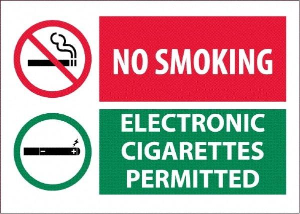 NMC - "No Smoking - Electronic Cigarettes Permitted", 10" Long x 14" Wide, Pressure-Sensitive Vinyl Safety Sign - Rectangular, 0.0045" Thick, Use for Smoking Regulations - Americas Industrial Supply