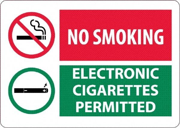 NMC - "No Smoking - Electronic Cigarettes Permitted", 10" Long x 14" Wide, Aluminum Safety Sign - Rectangular, 0.04" Thick, Use for Smoking Regulations - Americas Industrial Supply